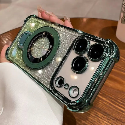 Glitter Ring Holder for Magsafe Case for iPhone 14 15 16 17 Pro Max Plus 13 12 11 Air Bracket Gradient Camera Film Bumper Cover