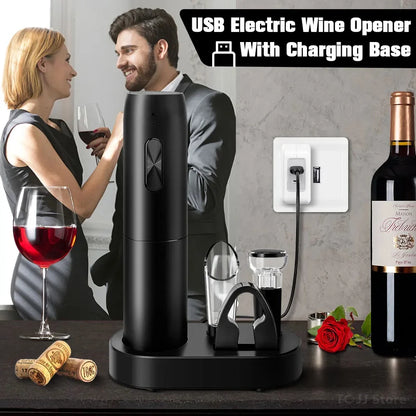 Electric Wine Bottle Opener Gifts Set Rechargeable Black Automatic Wine Opener with Led Light USB Charging Wine Corkscrew Kit