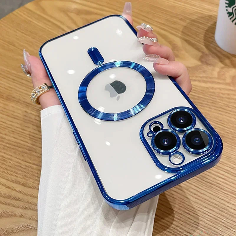 Transparent Magnetic Wireless Charging Case For Magsafe For iPhone 16 15 14 Plus 13 12 11 Pro Max Plating Soft Silicone Cover