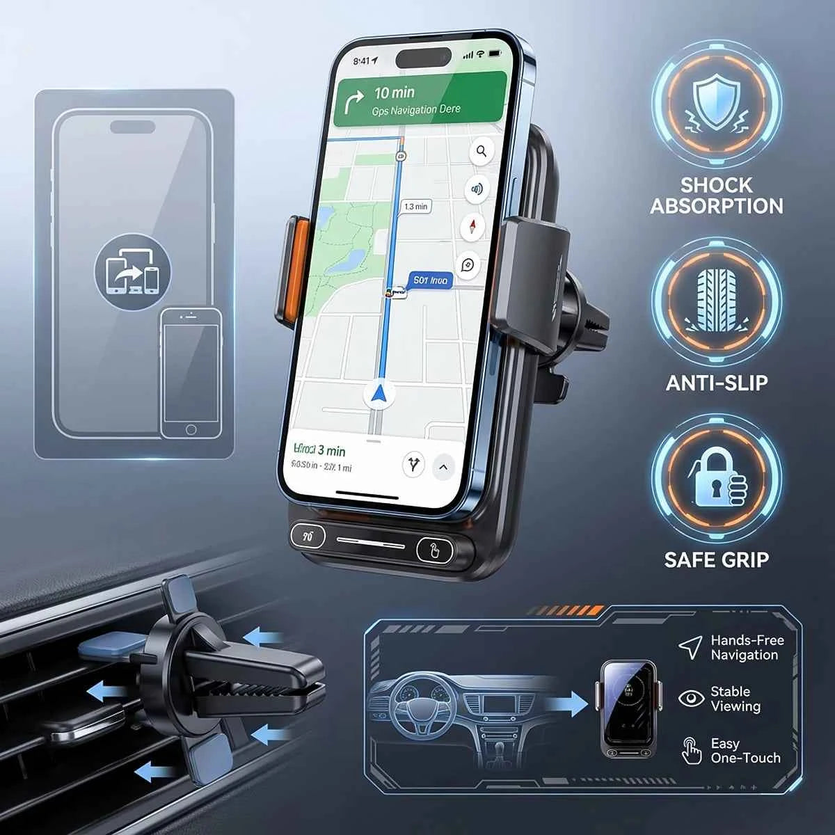 15W Wireless And Wired Car Charger Holder Qi Certified With Auto Sensing Release