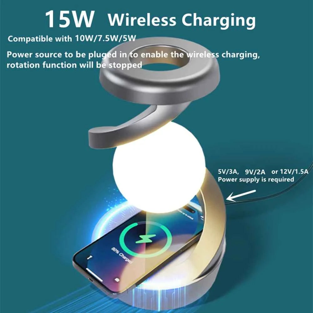 Rotating Floating Table Lamp With 15W Wireless Charger And RGB Light