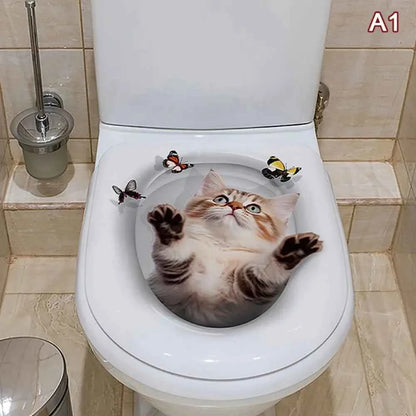 Funny 3D Cat Toilet Stickers Self-adhesive DIY Wall Sticker Squirrel Water Resistant Toilet Seat Decals