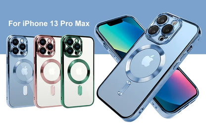 Clear Plating  Magnetic Case For iphone 17 16 15 14 13 12 11 Pro Max Plus Lens Protection For Magsafe Wireless Charge Case Cover