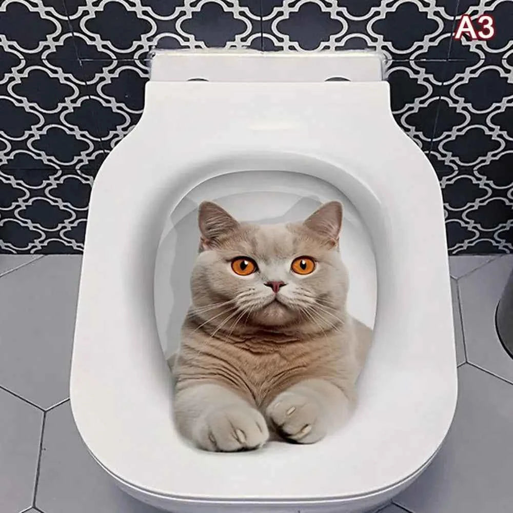 Funny 3D Cat Toilet Stickers Self-adhesive DIY Wall Sticker Squirrel Water Resistant Toilet Seat Decals