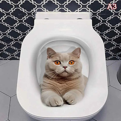 Funny 3D Cat Toilet Stickers Self-adhesive DIY Wall Sticker Squirrel Water Resistant Toilet Seat Decals