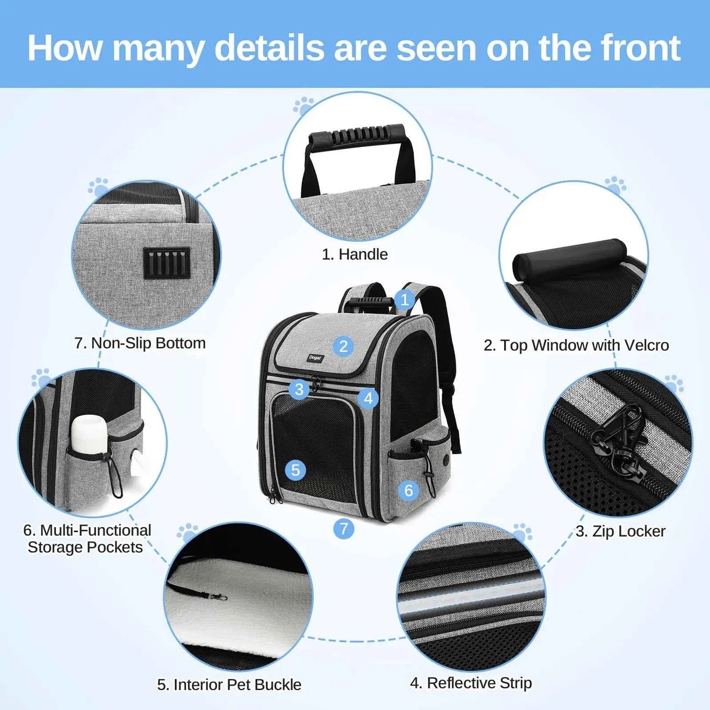 Dogat Pet Backpack Carrier Breathable Mesh Window Foldable For Cats And Dogs