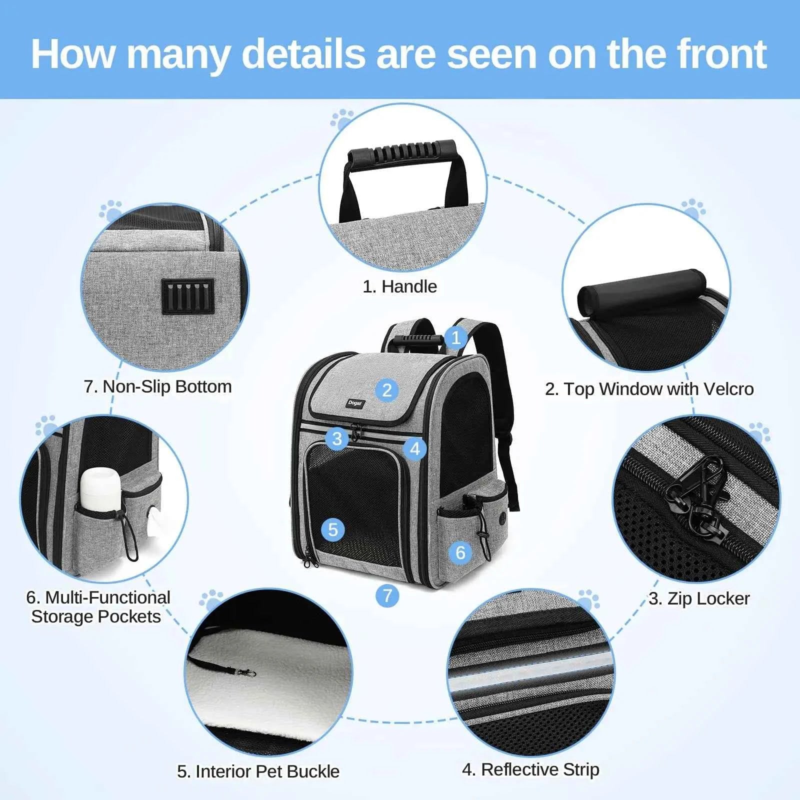 Dogat Pet Backpack Carrier Breathable Mesh Window Foldable For Cats And Dogs