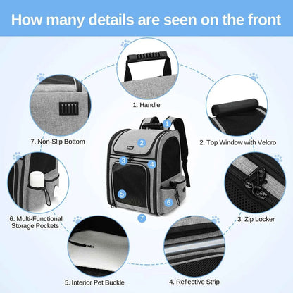 Dogat Pet Backpack Carrier Breathable Mesh Window Foldable For Cats And Dogs