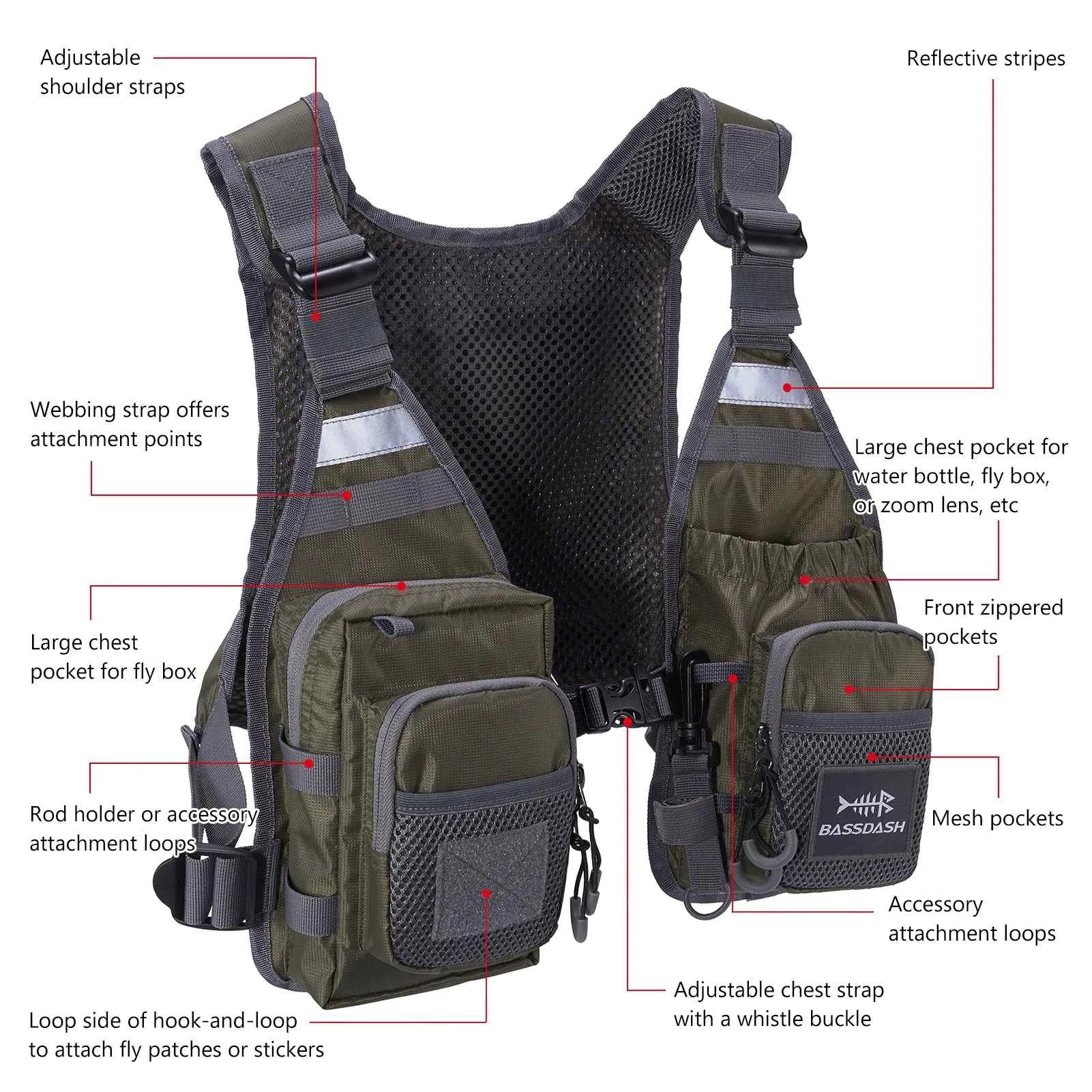 Bassdash Unisex Fly Fishing Vest Chest Pack Ultra Lightweight One Size Fits Most