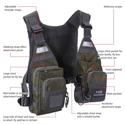 Bassdash Unisex Fly Fishing Vest Chest Pack Ultra Lightweight One Size Fits Most