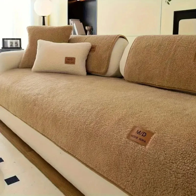 Lamb Plush Sofa Cushion in Autumn and Winter Thickened Warm Seat Cushion with High-end Sense and Anti-slip