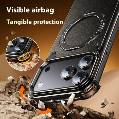 Eary for iPhone 17 Pro Max Air Phone Case Genuine Leather Magsafe Frameless Shell With 360°Rotate Magnetic Stand Anti-Drop Cover