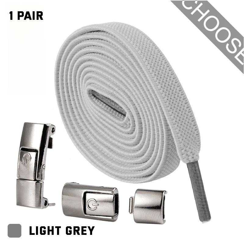 Press Lock Elastic Shoelaces 8mm Flat No Tie For Shoes Kids Adults