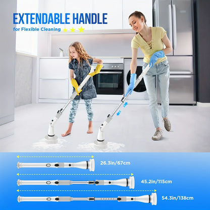 Electric Spin Scrubber - Cordless Cleaning Brush with 4 Heads and Extended Handle for Bathroom, Kitchen and More