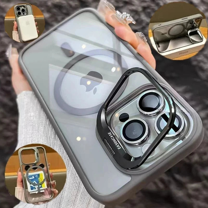 Luxury Magnetic Shockproof Phone Case For iPhone 16 15 14 13 12 11 17 Pro Max For Magsafe Funda Stand Glass Lens Protector Cover