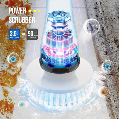 Electric Spin Scrubber - Cordless Cleaning Brush with 4 Heads and Extended Handle for Bathroom, Kitchen and More