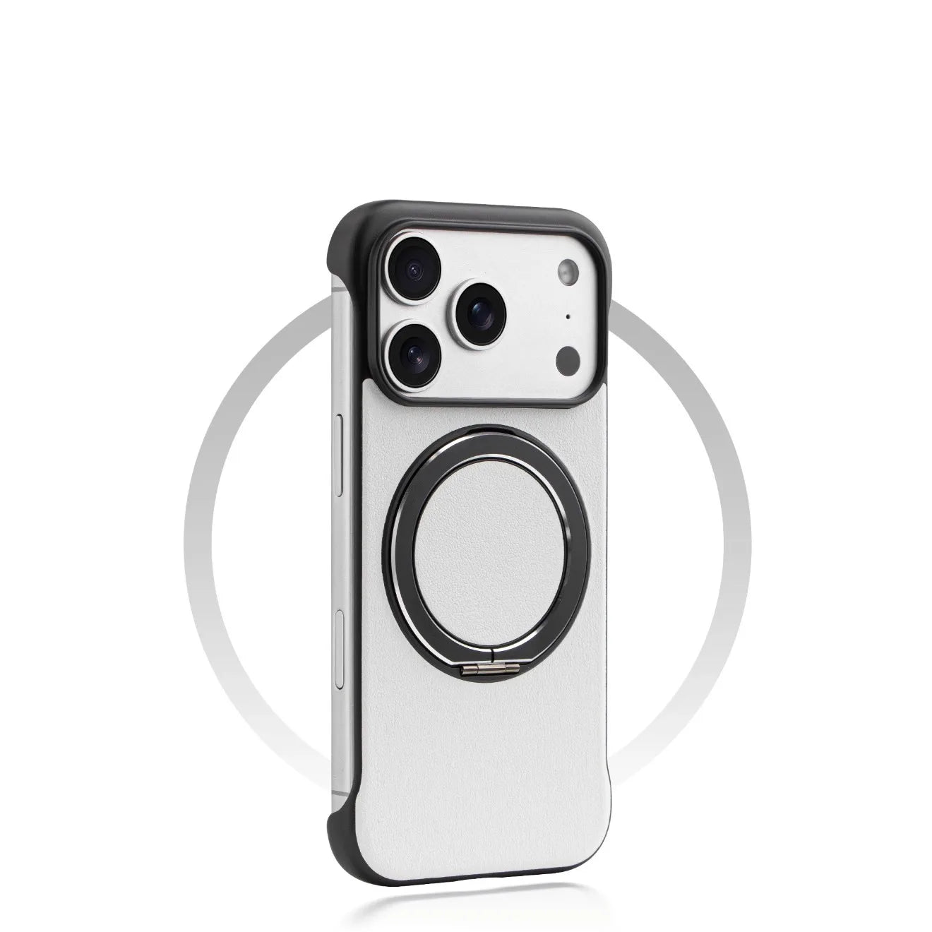 Borderless Leather Ring Holder Bracket Phone Case For iPhone 17 Air 16 15 14 13 12 11 Pro Max Plus Magnetic Magsafe Hard Cover