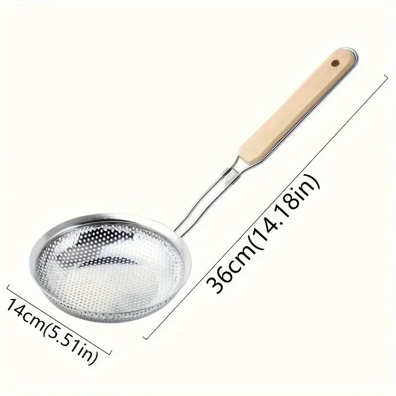 Stainless Steel Skimmer Handheld Wooden Handle Fried Food in The Kitchen Filter Strainer Multifunctional Kitchen Accessories