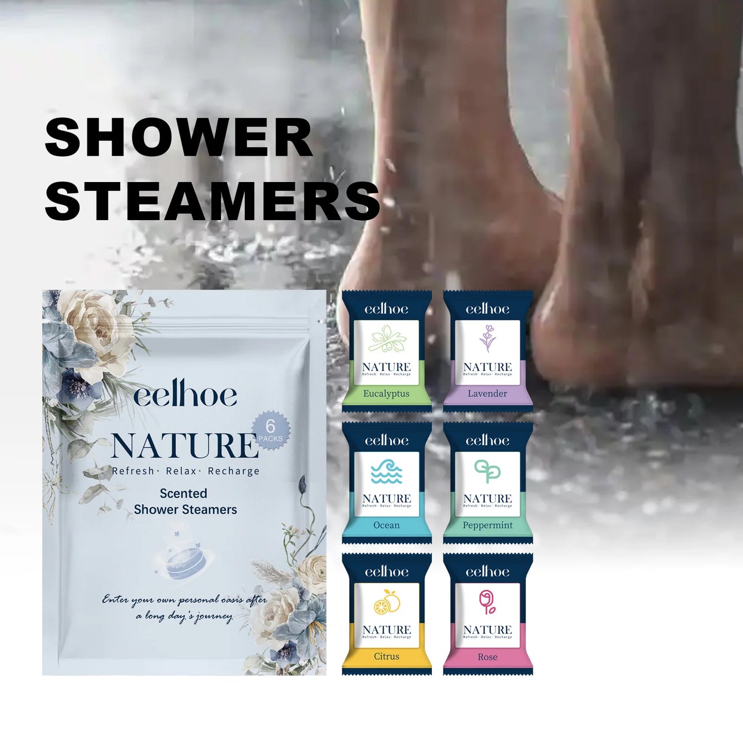 EELHOE Shower Steamer Tablets Nourishing Spa Bath 6 Pack Odor Elimination