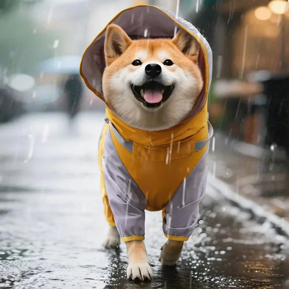 Waterproof Pet Dog Raincoat with Hat Lightweight Outdoor Dog Raincoat Reflective Stripe S-XXL Dog Rain Cape Pet Supplies