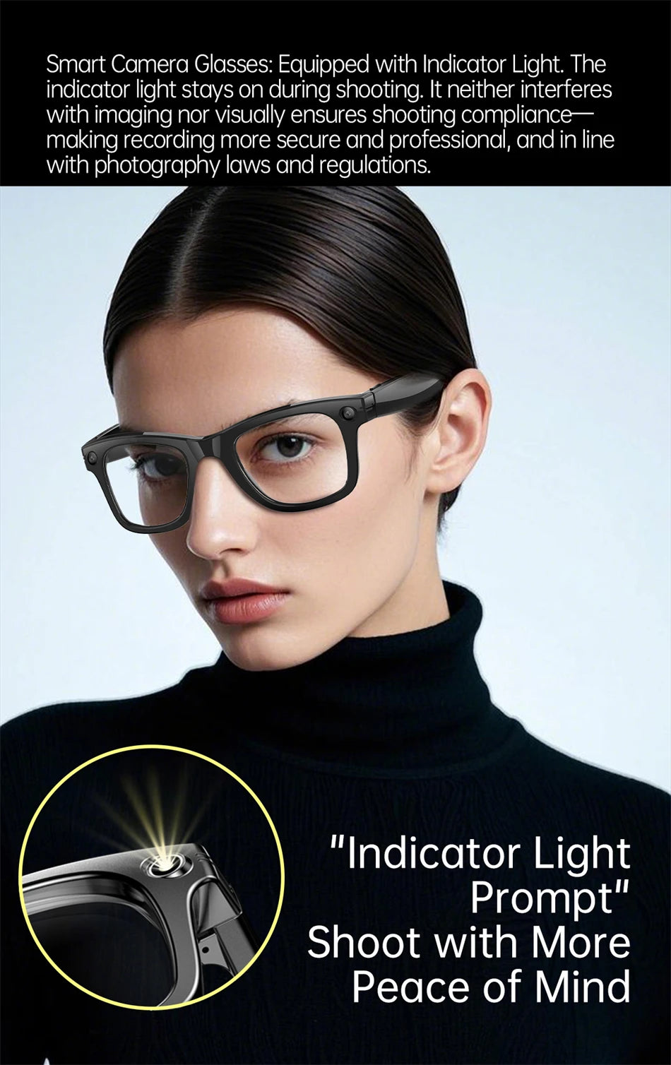 New AI 5MP Camera Smart Glasses 290mAh Waterproof Voice Call Music Bluetooth Smart Sunglasses Video Record Translation Glasees
