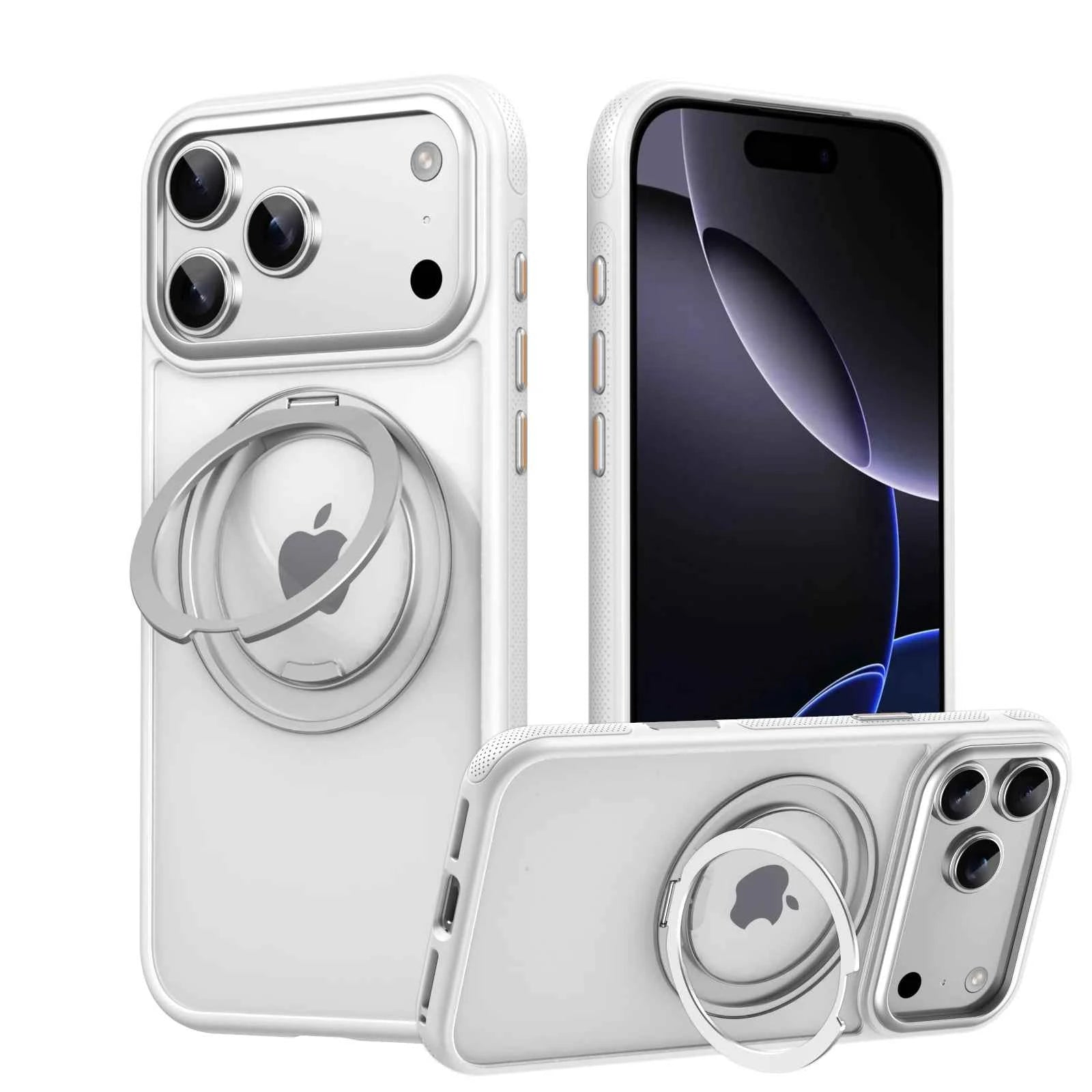 Transparent Magnetic Case for iPhone 17 Air 16 Plus 15 14 13 17 Pro Max 16e 360° Rotating Ring Holder Kickstand Cover LMD003