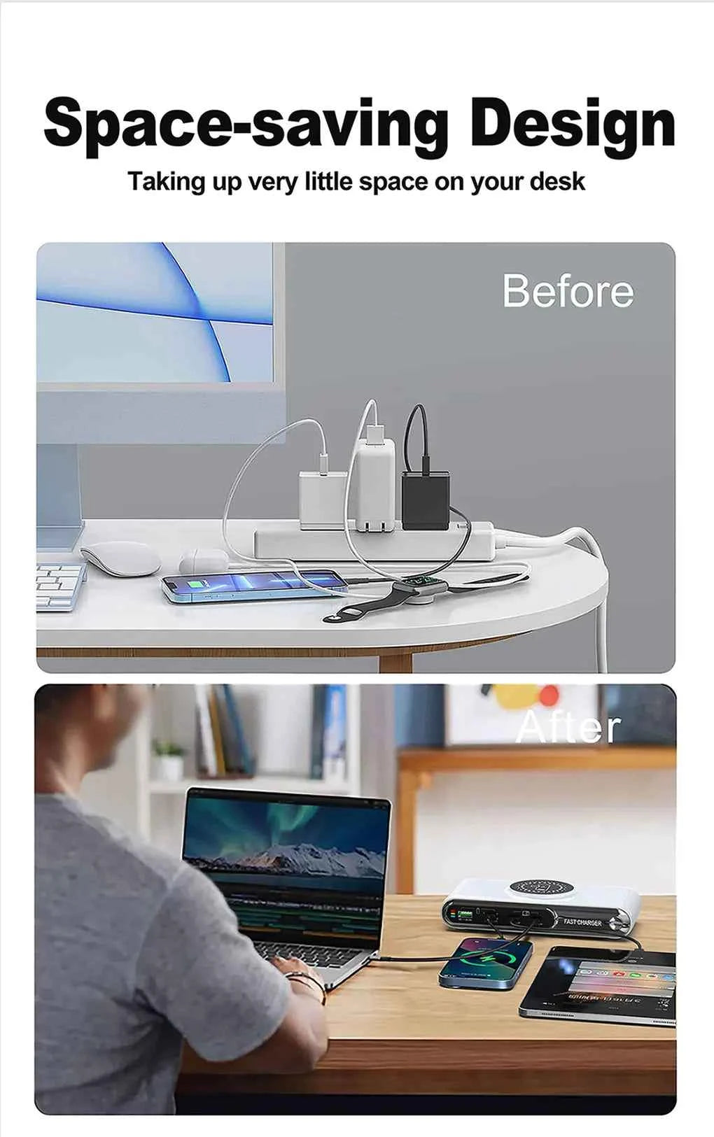 72W 4 Port USB C PD QC Fast Charger Wireless Charging For Phone