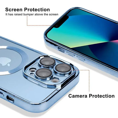 Clear Plating  Magnetic Case For iphone 17 16 15 14 13 12 11 Pro Max Plus Lens Protection For Magsafe Wireless Charge Case Cover