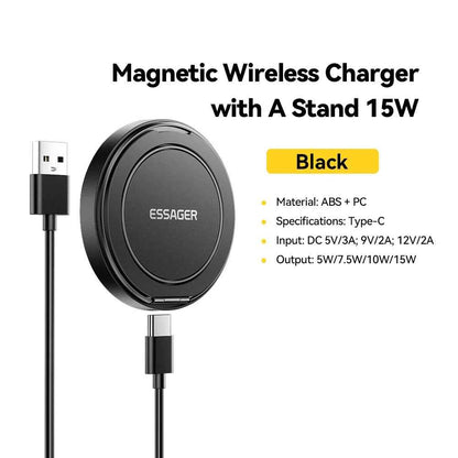 Essager Magnetic Wireless Charger With Holder 15W Fast Charge For iPhone 14 Pro