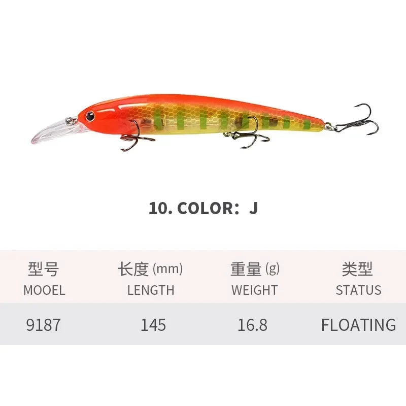 Deep Diving Fishing Lures 145mm Floating Minnow Long Tongue Board 16.8g