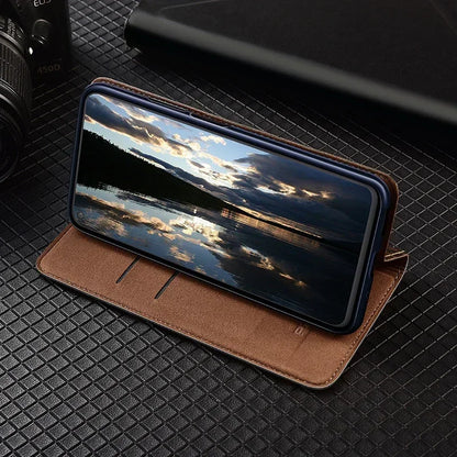 For OnePlus Nord 5 CE5 5G Flip Case Grid Pattern Magnetic Cover Luxury Cowhide Genuine Leather Card Pocket Wallet Cases Covers