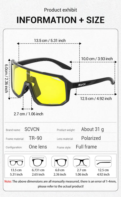 SCVCN Night Vision Glasses Hiking Eyewear Cycling Glasses Driving Eyewear Fashion Polarized Sunglasses Y2K UV400 Mtb Goggles Man