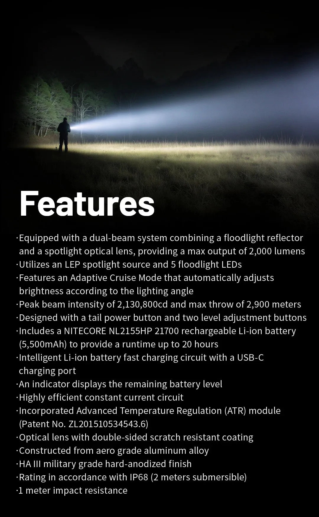 NITECORE Flashlight P40 seraching light Hunting  2000 lumens Ultra Bright Long Range flashlamp included wireless remote switch
