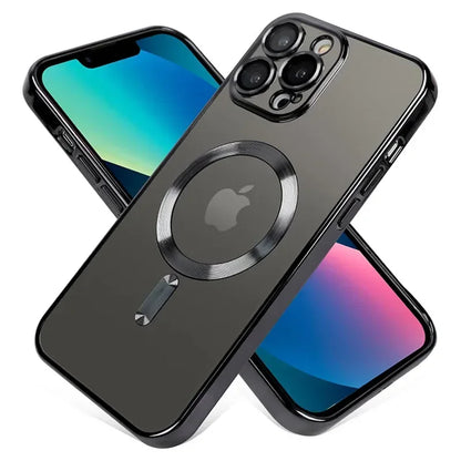 Clear Plating  Magnetic Case For iphone 17 16 15 14 13 12 11 Pro Max Plus Lens Protection For Magsafe Wireless Charge Case Cover