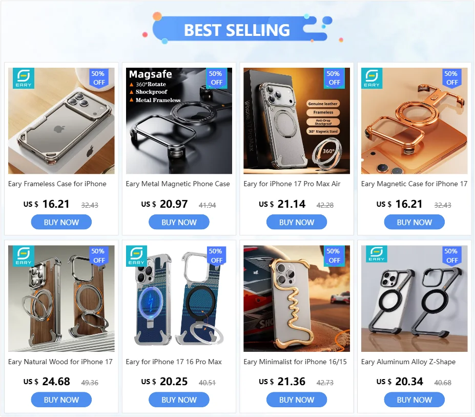 Eary for iPhone 17 Pro Max Air Phone Case Genuine Leather Magsafe Frameless Shell With 360°Rotate Magnetic Stand Anti-Drop Cover