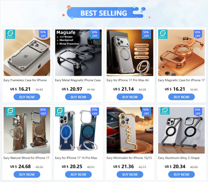 Eary for iPhone 17 Pro Max Air Phone Case Genuine Leather Magsafe Frameless Shell With 360°Rotate Magnetic Stand Anti-Drop Cover