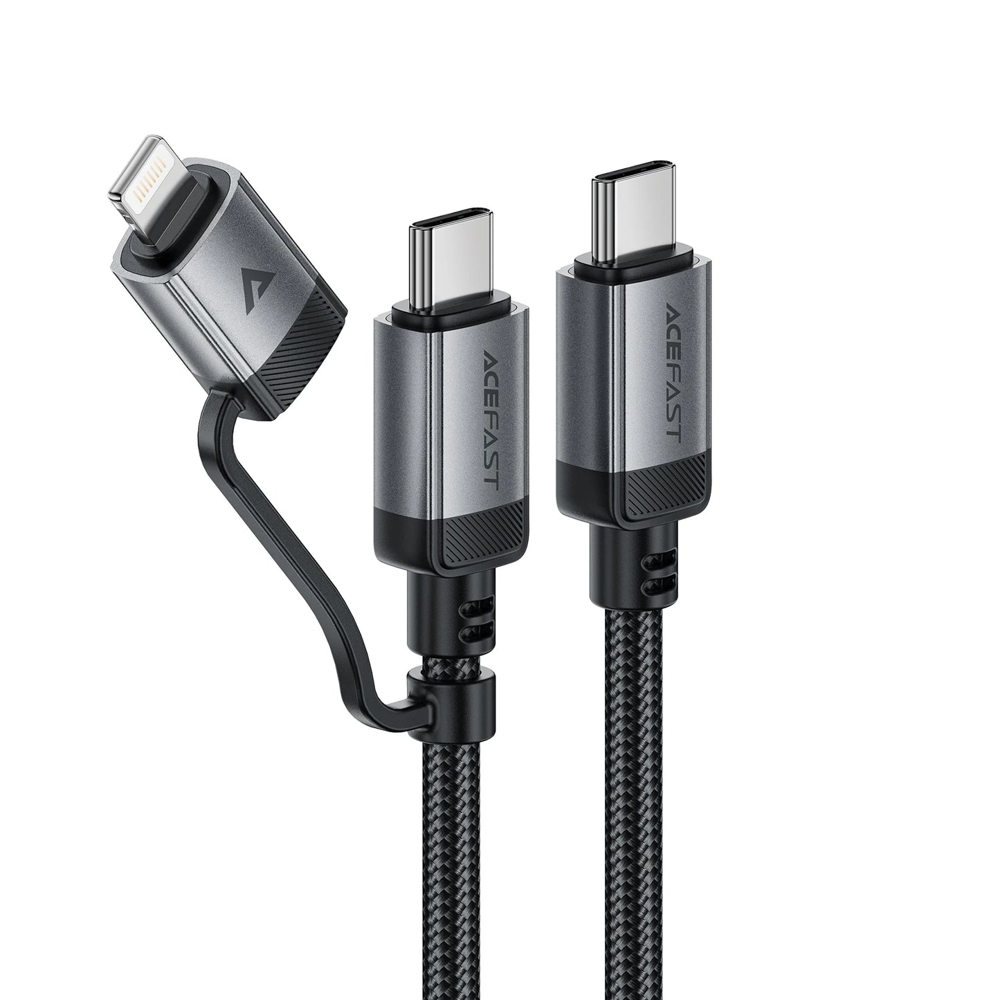 ACEFAST 2 in 1 MFi Certified USB-C to USB-C / Lightning Fast Charging PD60W Phone Cable For iPhone 16/15 Pro Max Wired Cord 1.2M