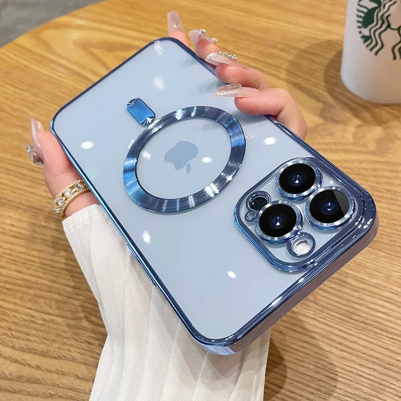 Plating For Magsafe Magnetic Phone Case For iPhone 16 15 14 13 12 11 Pro Max 16 Plus Wireless Charging With Lens Protector Cover
