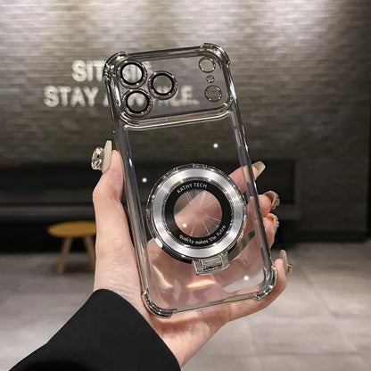 Luxury Shockproof Plating Bright Stand Case for iPhone 17 Air 16 15 14 13 12 11 Pro Max Plus X XS XR for Magsafe Magnetic Cover