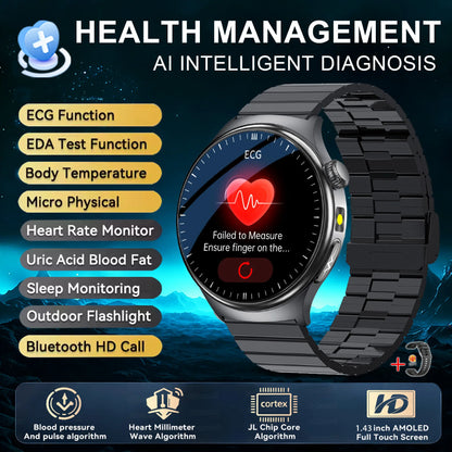 2026 New upgrade Health Check Smart Watch ECG Blood Lipid Uric Acid Body Fat BP Sport Waterproof HD Call Smart Watch Man Women
