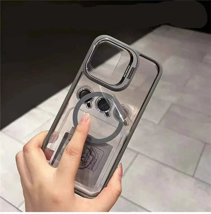 Luxury Magnetic Shockproof Phone Case For iPhone 11 12 13 14 15 16 Pro Max Plus Magsafe Glass Lens Stand Protection Back Cover