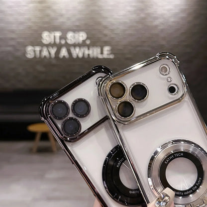 Luxury Shockproof Plating Bright Stand Case for iPhone 17 Air 16 15 14 13 12 11 Pro Max Plus X XS XR for Magsafe Magnetic Cover