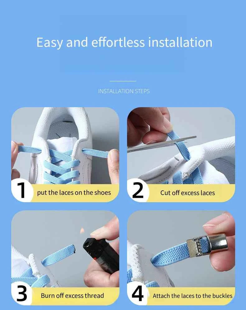 Press Lock Elastic Shoelaces 8mm Flat No Tie For Shoes Kids Adults
