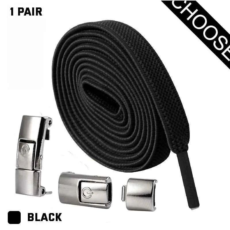 Press Lock Elastic Shoelaces 8mm Flat No Tie For Shoes Kids Adults