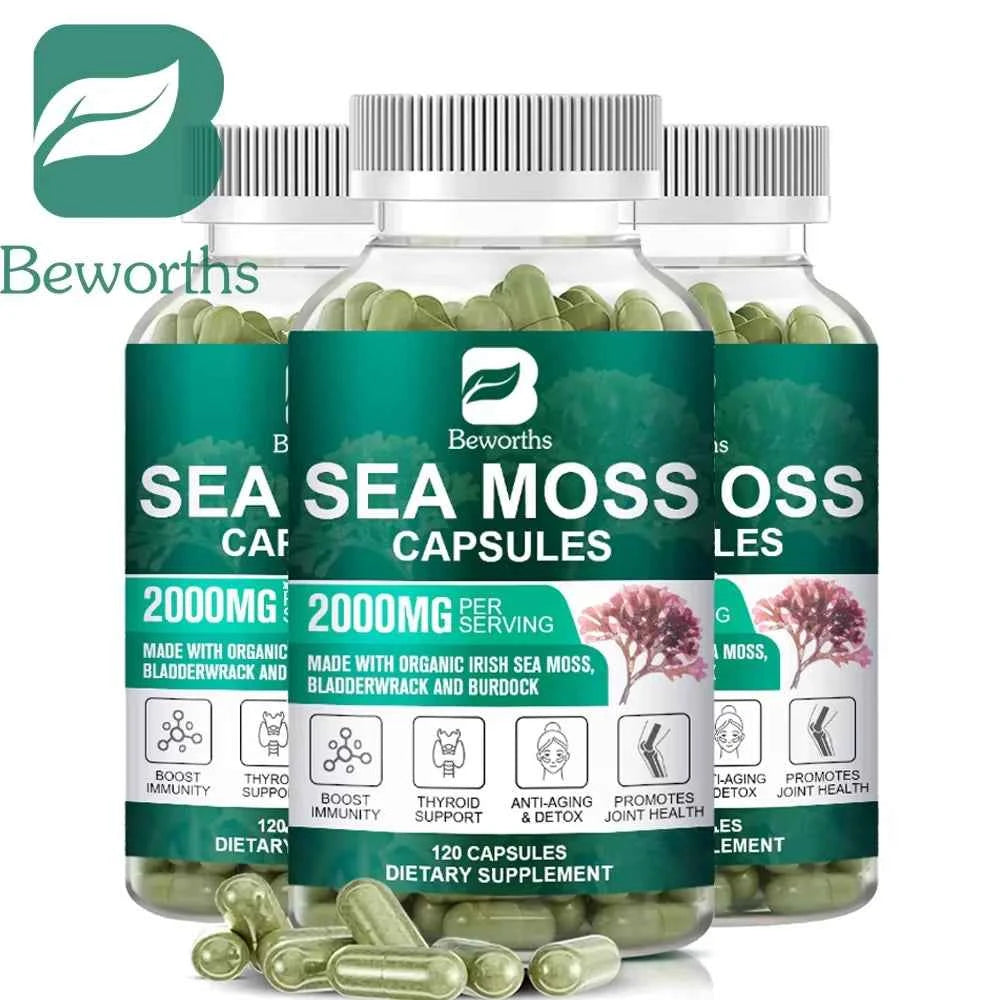 Beworths Organic Sea Moss Pills 120 Count For Immune Support And Thyroid Health