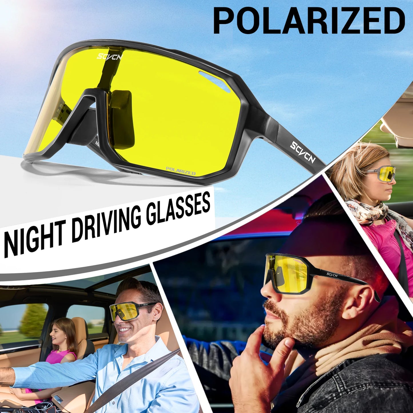 SCVCN Night Vision Glasses Hiking Eyewear Cycling Glasses Driving Eyewear Fashion Polarized Sunglasses Y2K UV400 Mtb Goggles Man