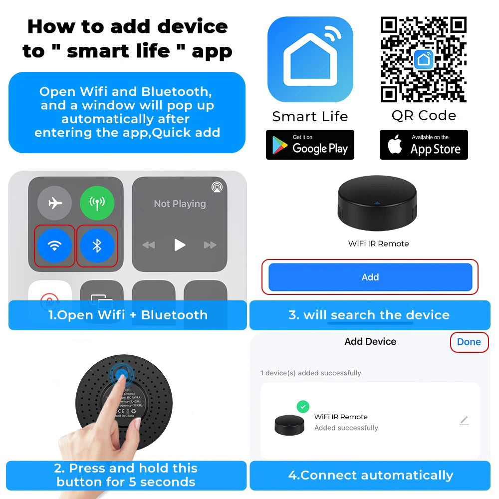 WIFI Remote Control Home Tuya APP Intelligent WIFI Universal Remote Control for TV /Air Conditioner/Fan