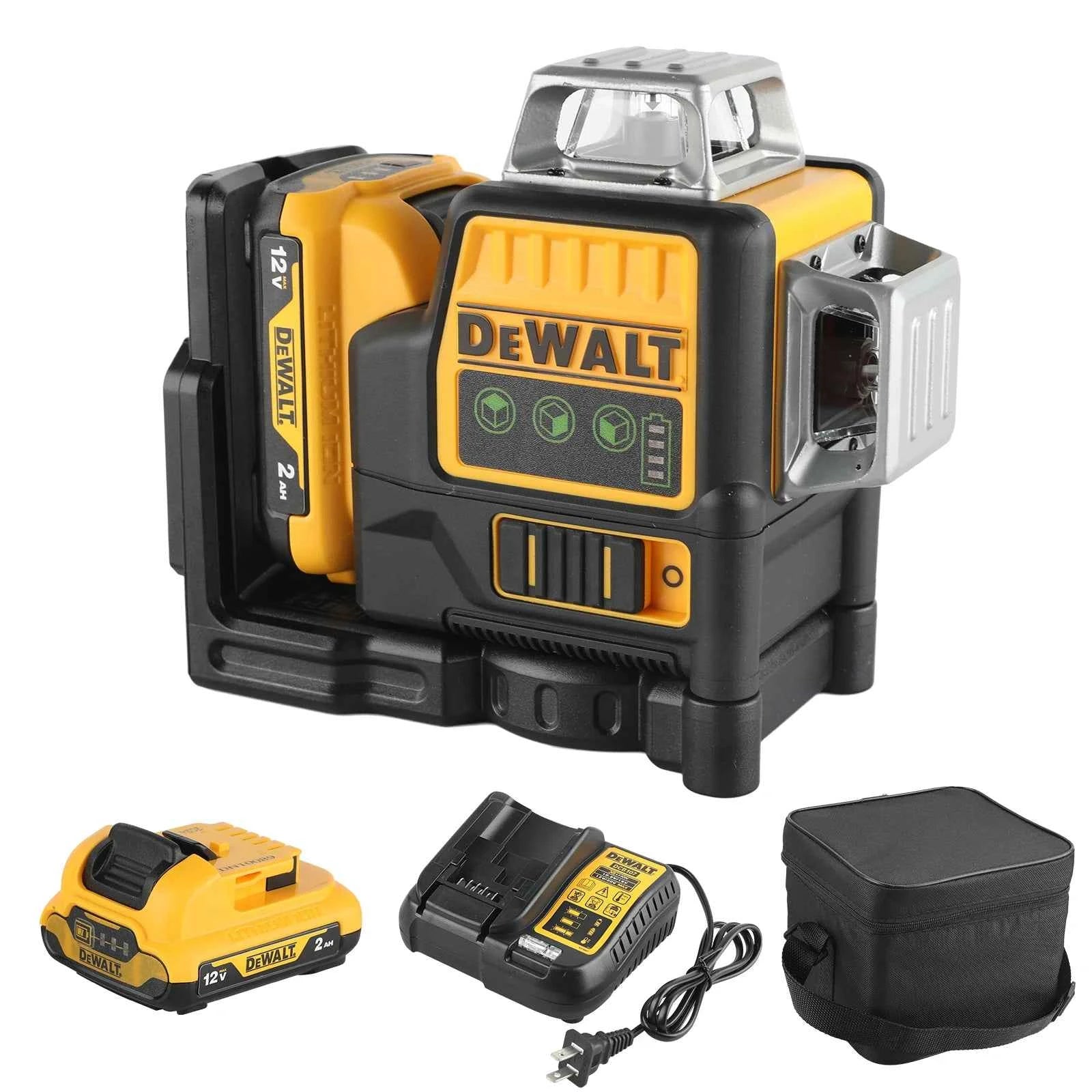 DEWALT DW089 12V Li-Ion Laser Level 12 Line 3×360°Vertical Horizontal Self Levelling Green Beam for Indoor Outdoor Building Work