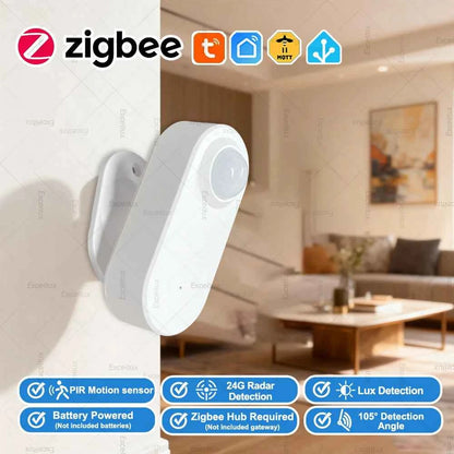 Zigbee PIR Sensor With 24G MmWave Radar Luminance Battery Powered Z2M Gateway