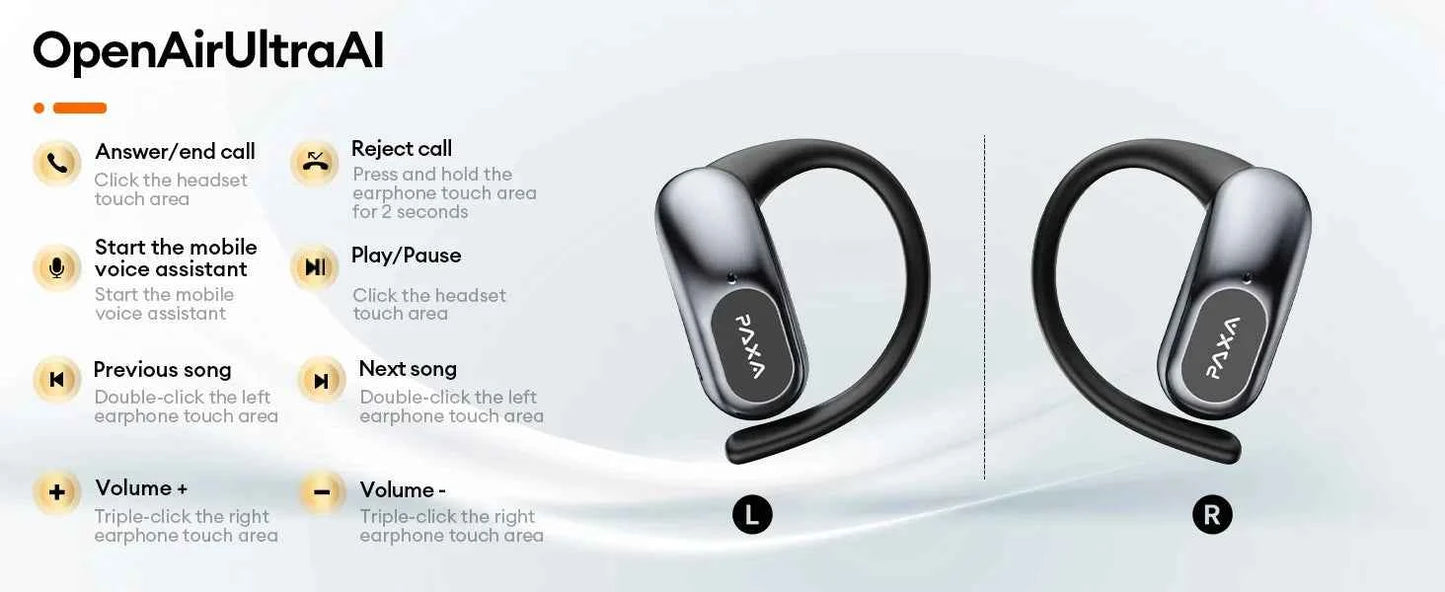 AI Translation PAXA Open Air Ultra 144 languages AI Real-time Translation Wireless Bluetooth Earphones Hi-Fi HD Calling Headset